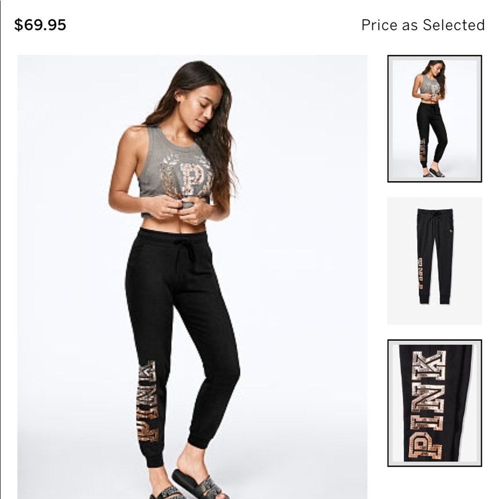 🆕PINK Sequin Bling Skinny Jogger Pure Black Sz XS